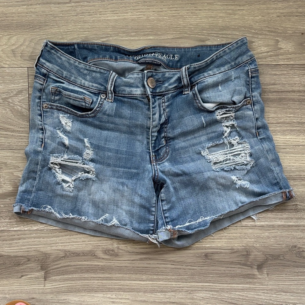 American Eagle Outfitters Women's Ripped Blue Jean Shorts